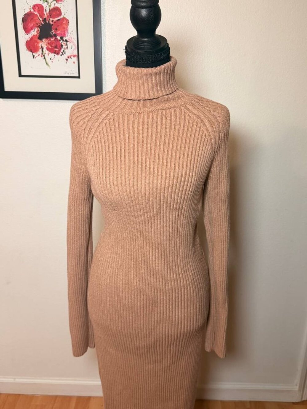 Forever 21 Camel Ribbed Turtleneck Sweater Dress  Quiet Luxury, Old Money Style - Picture 2 of 9